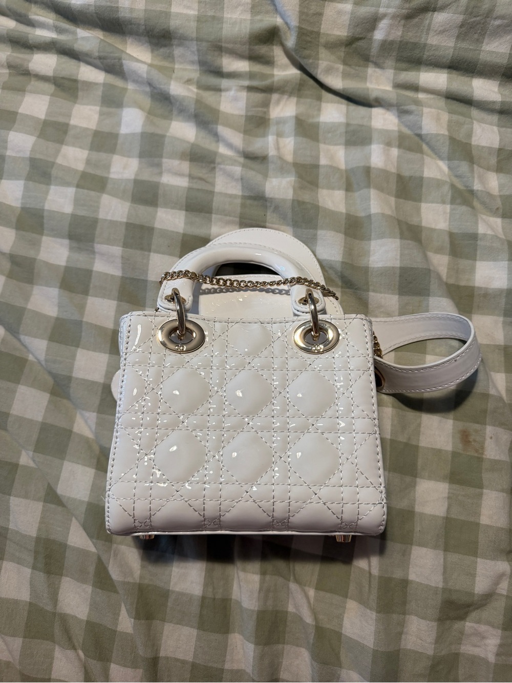 Designer inspired White Quilted Mini Tote Bag with Gold Hardware - Picture 7 of 11